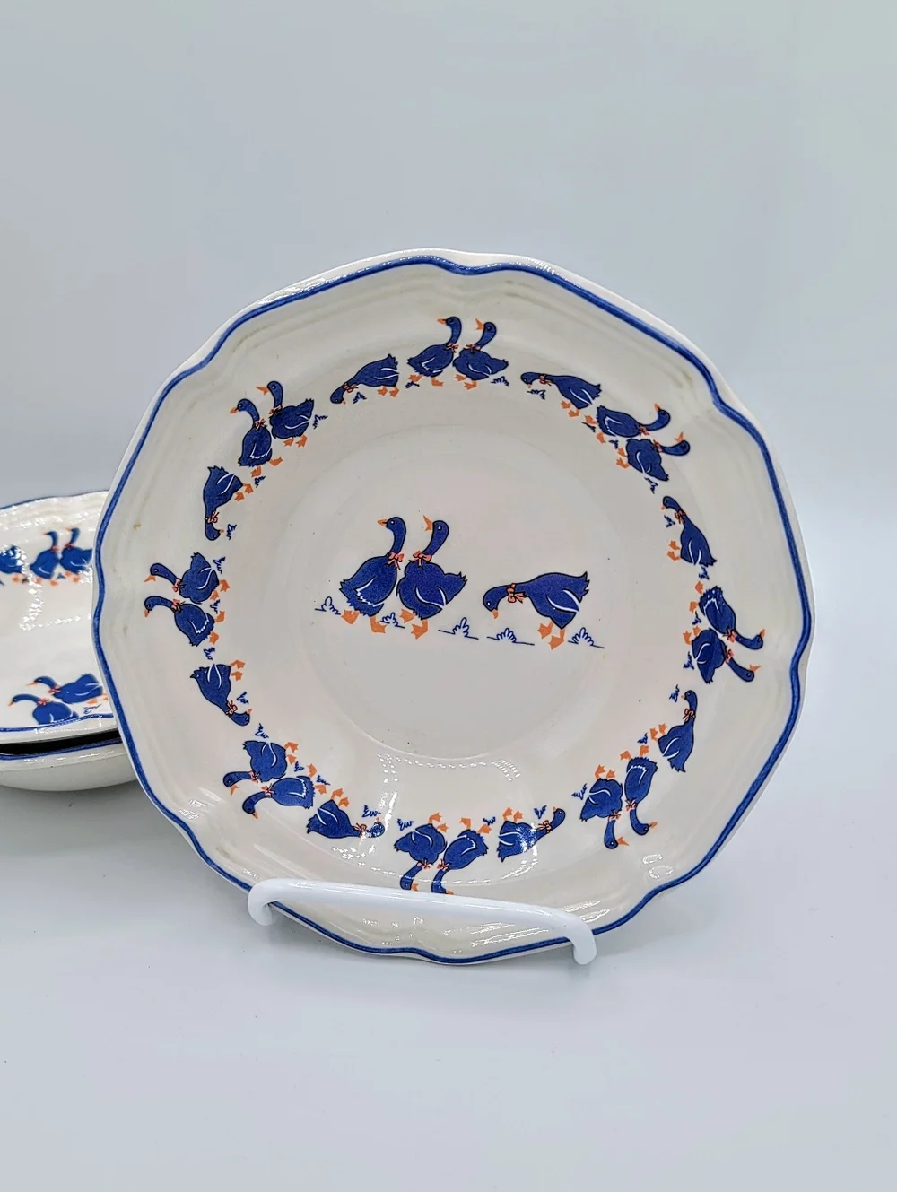 Hankook Blue Geese Soup Cereal Bowls Set 4 Farmhouse Country Cottage Korea Vtg